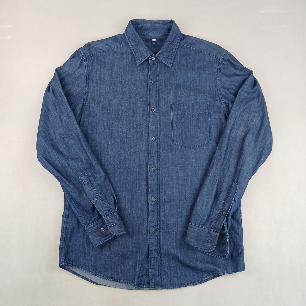 Uniqlo Medium Mens Shirt Chambray Button Up Long Sleeve 21x28